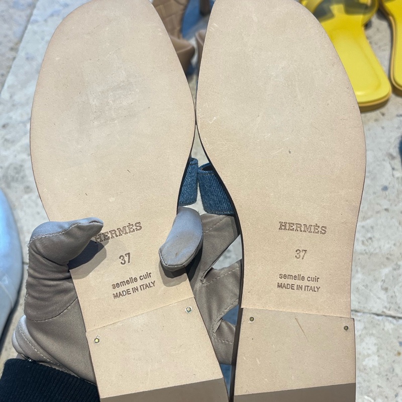 閒置未使用 Hermès 愛馬仕牛仔拖鞋37碼 附件：塵袋+盒-7
