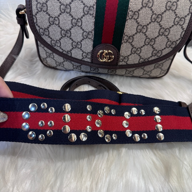 Gucci Ophidia 磁吸下蓋拉鏈雙背帶斜背包 離櫃未使用-1