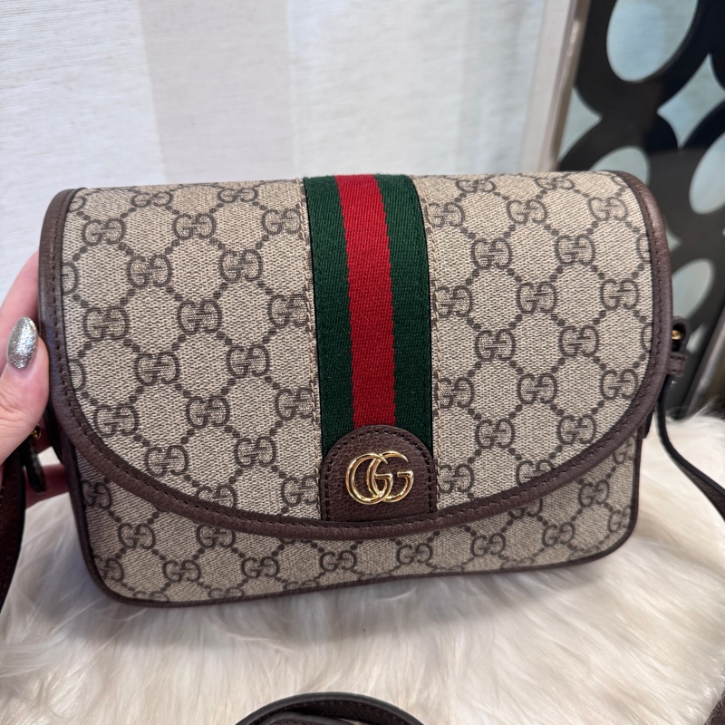 Gucci Ophidia 磁吸下蓋拉鏈雙背帶斜背包 離櫃未使用-2