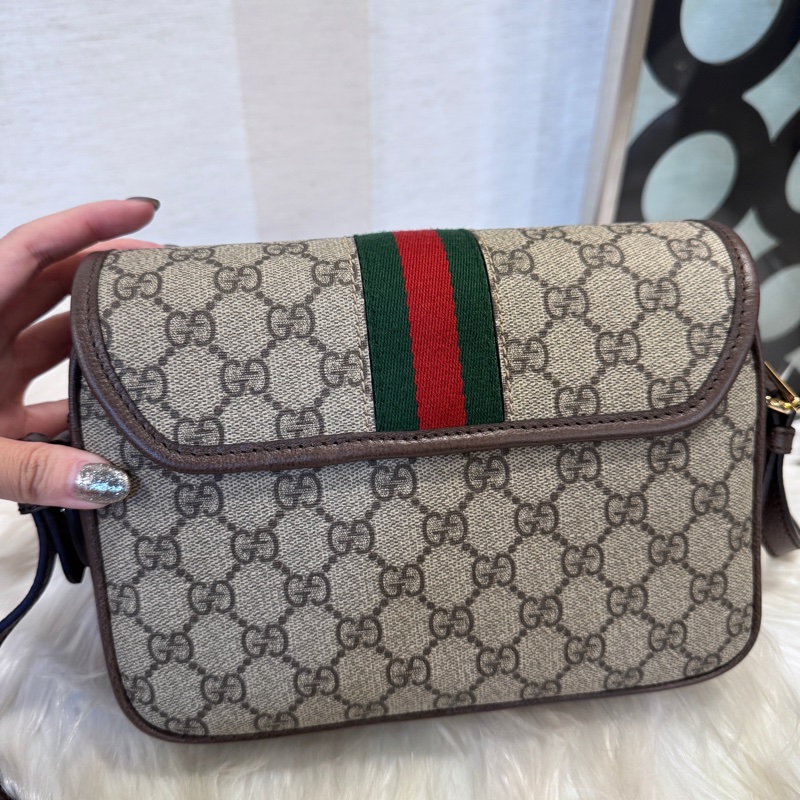 Gucci Ophidia 磁吸下蓋拉鏈雙背帶斜背包 離櫃未使用-3