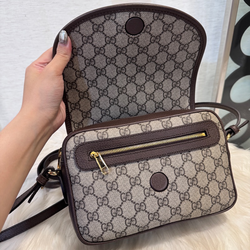 Gucci Ophidia 磁吸下蓋拉鏈雙背帶斜背包 離櫃未使用-6