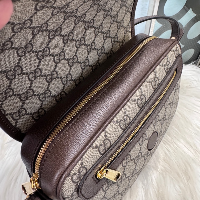 Gucci Ophidia 磁吸下蓋拉鏈雙背帶斜背包 離櫃未使用-10