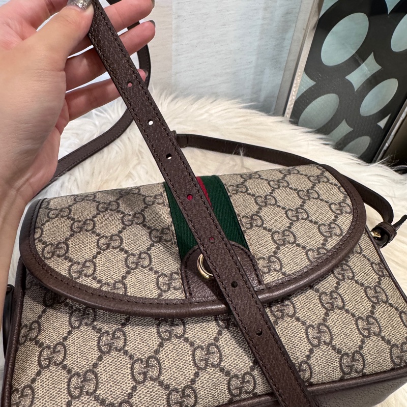 Gucci Ophidia 磁吸下蓋拉鏈雙背帶斜背包 離櫃未使用-13