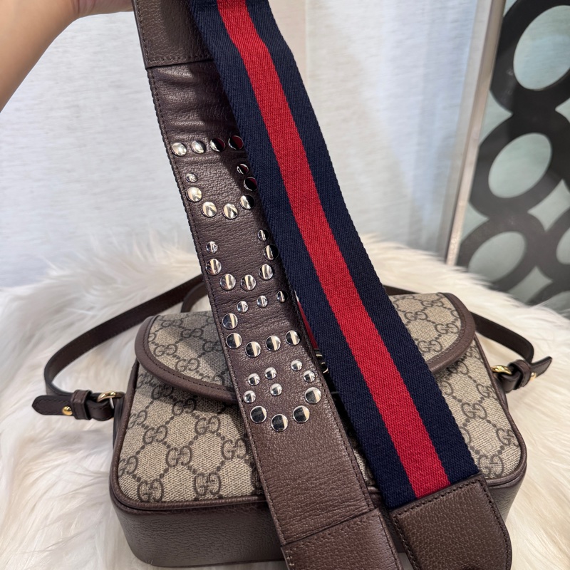 Gucci Ophidia 磁吸下蓋拉鏈雙背帶斜背包 離櫃未使用-14