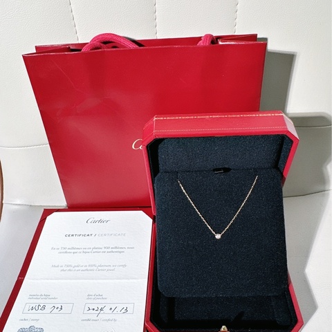 Cartier卡地亞 D'Amour玫瑰金飛碟小號項鍊，9 分鑽