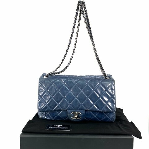 △ Chanel 香奈兒 Navy Calfskin Ruthenium-Finish Metal Single Flap Chain Shoulder Bag No.20 深藍色小牛皮鍍釕金屬鎖鏈肩背袋No.20 - 267005704