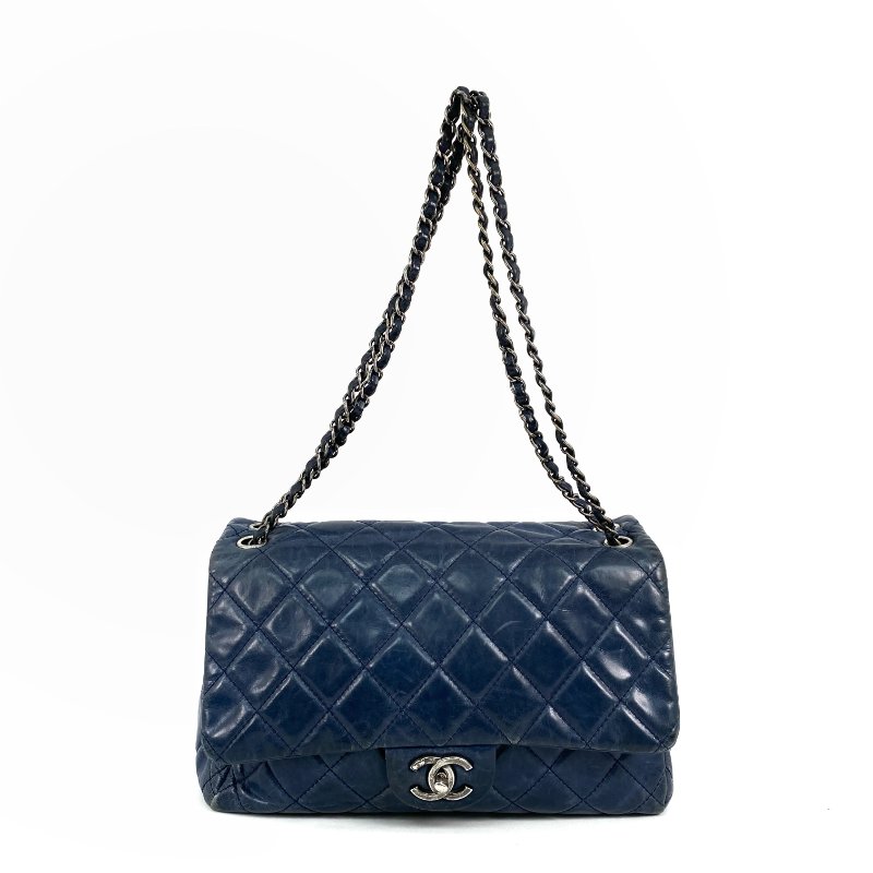 △ Chanel 香奈兒 Navy Calfskin Ruthenium-Finish Metal Single Flap Chain Shoulder Bag No.20 深藍色小牛皮鍍釕金屬鎖鏈肩背袋No.20 - 267005704-1