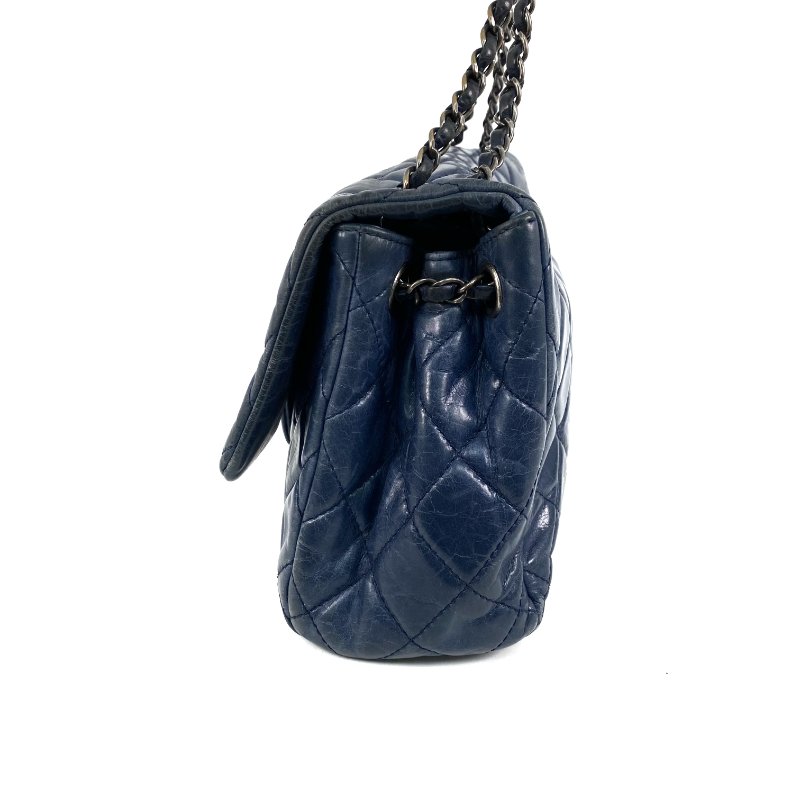 △ Chanel 香奈兒 Navy Calfskin Ruthenium-Finish Metal Single Flap Chain Shoulder Bag No.20 深藍色小牛皮鍍釕金屬鎖鏈肩背袋No.20 - 267005704-2