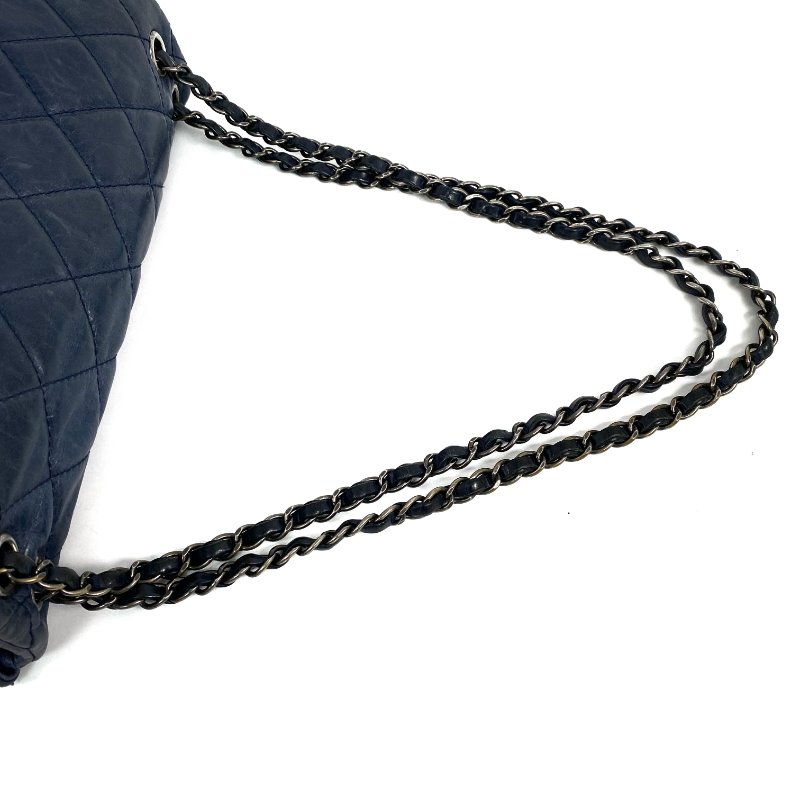 △ Chanel 香奈兒 Navy Calfskin Ruthenium-Finish Metal Single Flap Chain Shoulder Bag No.20 深藍色小牛皮鍍釕金屬鎖鏈肩背袋No.20 - 267005704-10
