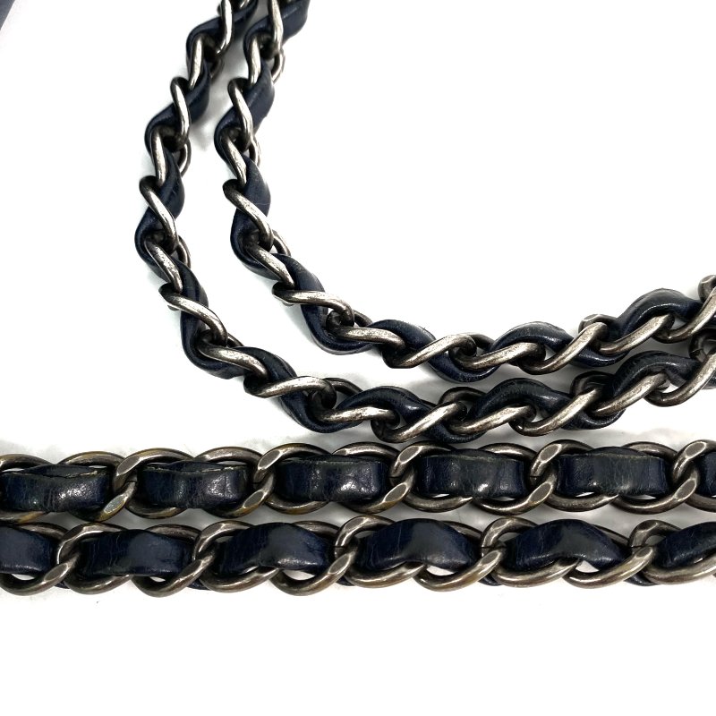 △ Chanel 香奈兒 Navy Calfskin Ruthenium-Finish Metal Single Flap Chain Shoulder Bag No.20 深藍色小牛皮鍍釕金屬鎖鏈肩背袋No.20 - 267005704-12