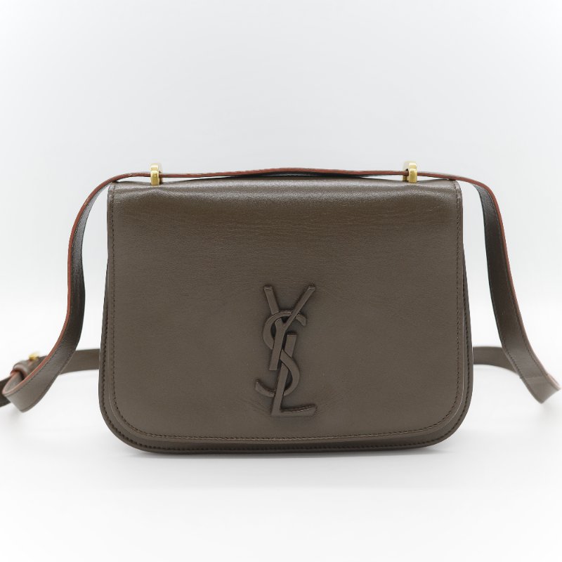 Saint Laurent 聖羅蘭 Spontini 咖啡棕色 小牛皮 牛皮  翻蓋式 斜背包馬鞍包-1