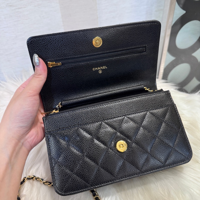 Chanel 黑金荔枝皮WOC 晶片款-6