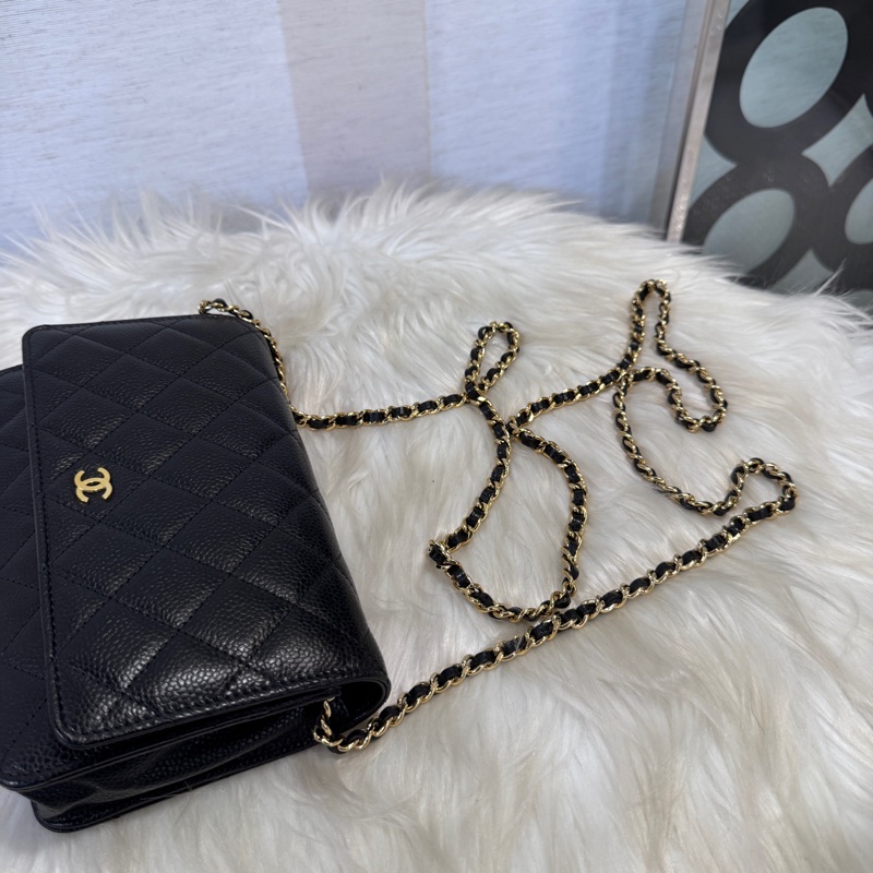 Chanel 黑金荔枝皮WOC 晶片款-9