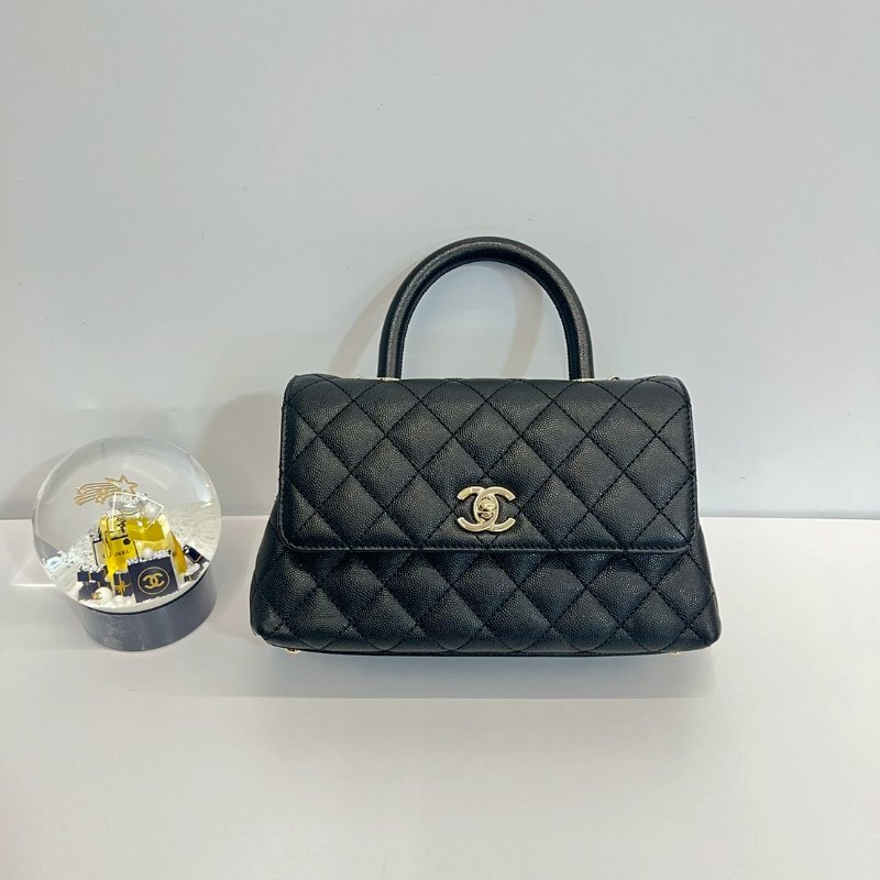 Chanel coco handle24 黑金 荔枝牛 晶片款-0
