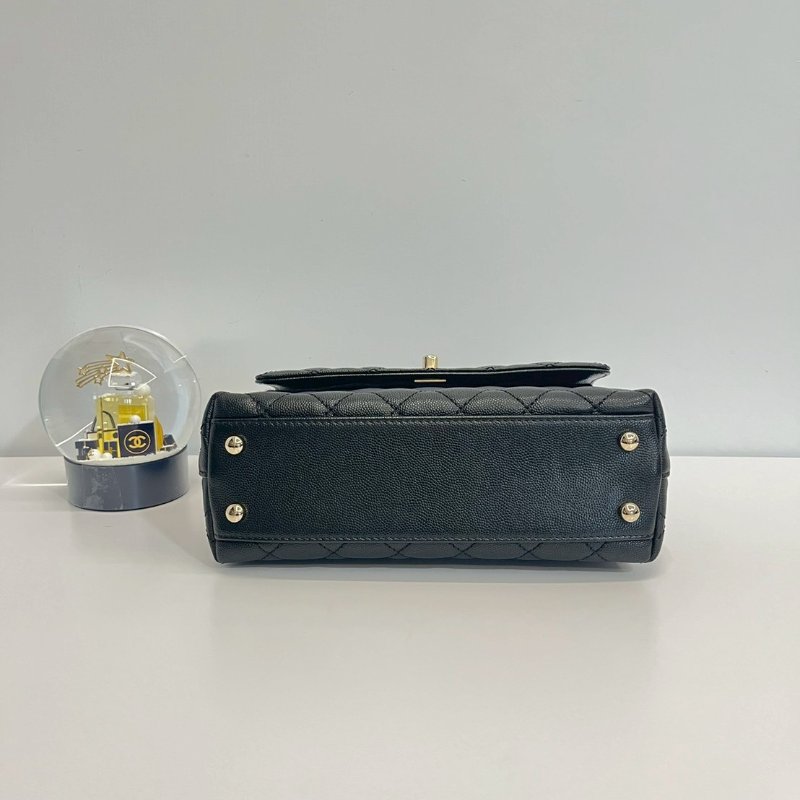 Chanel coco handle24 黑金 荔枝牛 晶片款-6