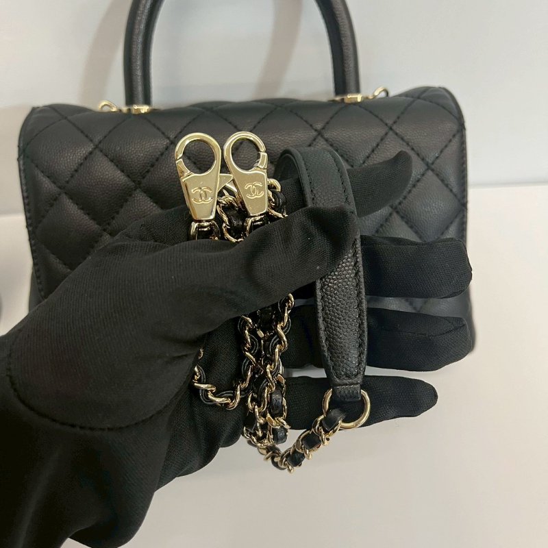 Chanel coco handle24 黑金 荔枝牛 晶片款-9