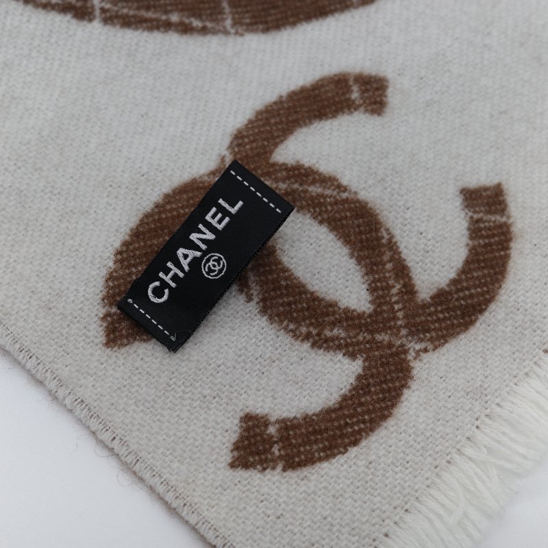 Chanel 香奈兒 24K 經典駝色 米色 羊毛 長款圍巾-4