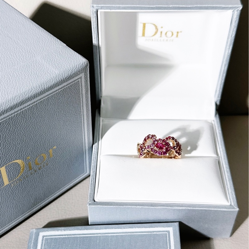 Dior迪奧 archi高珠系列 玫瑰金粉寶滿鑽戒指，52號-0