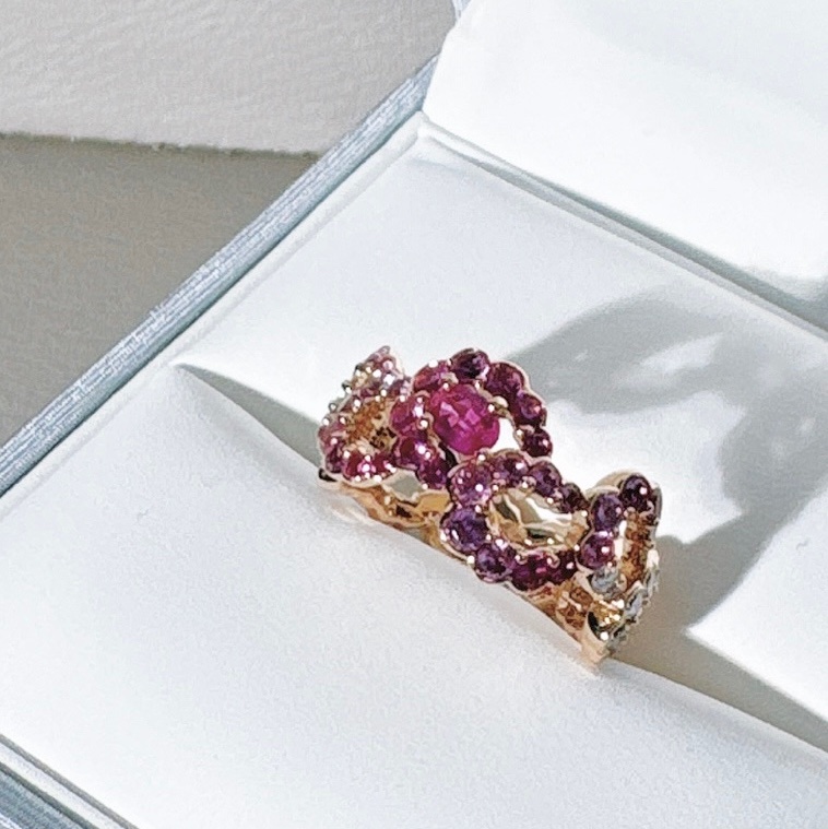 Dior迪奧 archi高珠系列 玫瑰金粉寶滿鑽戒指，52號-4