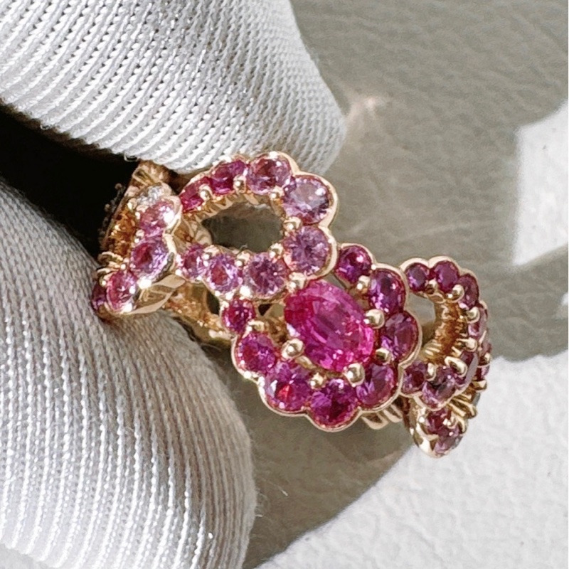 Dior迪奧 archi高珠系列 玫瑰金粉寶滿鑽戒指，52號-5