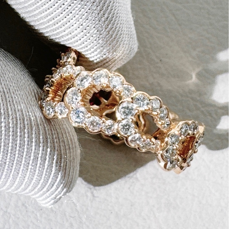 Dior迪奧 archi高珠系列 玫瑰金粉寶滿鑽戒指，52號-6