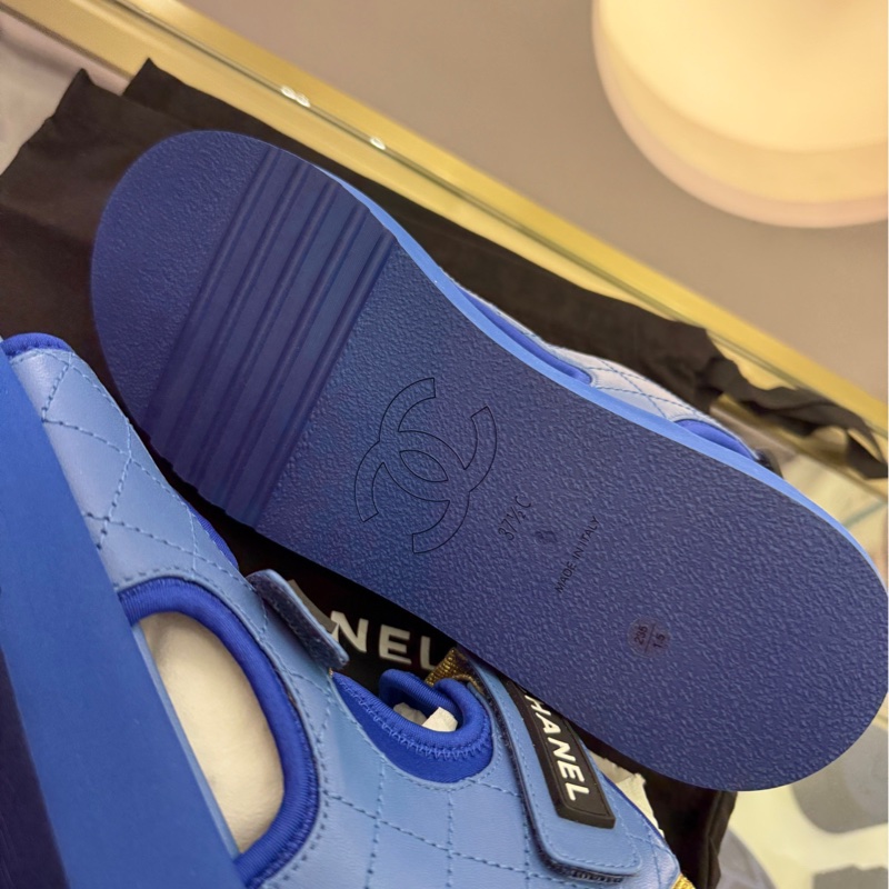 閒置新 CHANEL香奈兒藍色山羊皮涼鞋，高幫沙灘涼鞋魔術貼涼鞋，37.5碼-5