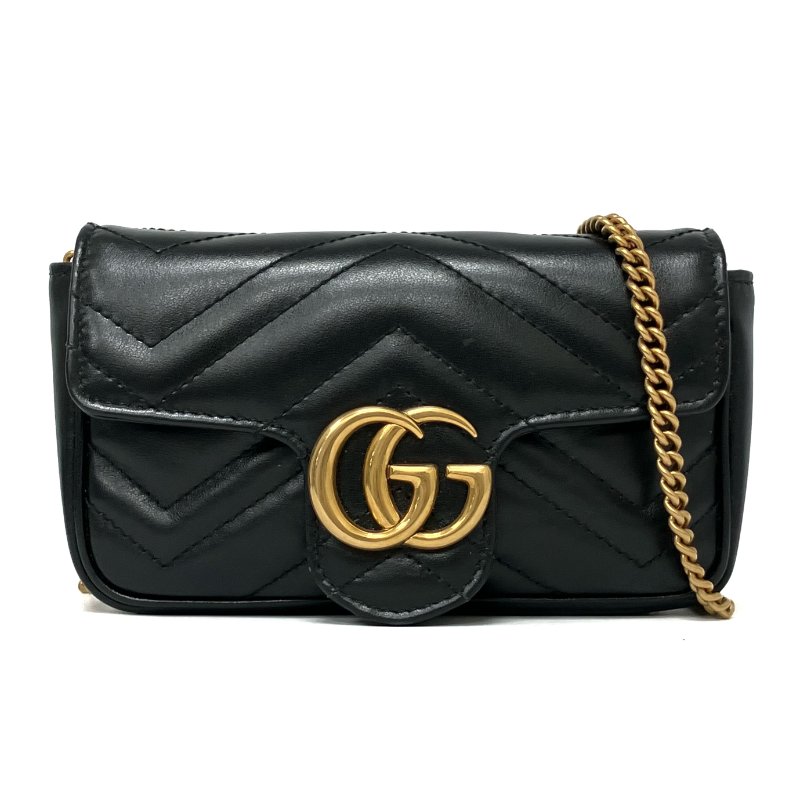 ☆ Gucci 古馳 Black Calfskin GG Marmont Chain Crossbody Bag 476433 黑色小牛皮鎖鏈斜背袋 - 267005809-0