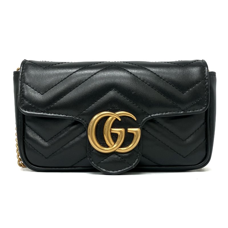 ☆ Gucci 古馳 Black Calfskin GG Marmont Chain Crossbody Bag 476433 黑色小牛皮鎖鏈斜背袋 - 267005809-1