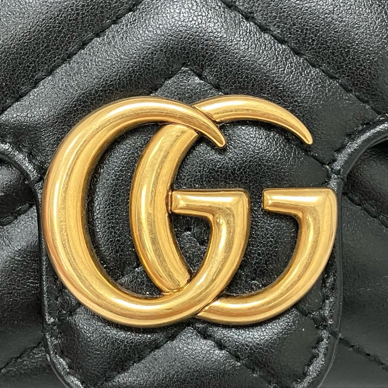 ☆ Gucci 古馳 Black Calfskin GG Marmont Chain Crossbody Bag 476433 黑色小牛皮鎖鏈斜背袋 - 267005809-2