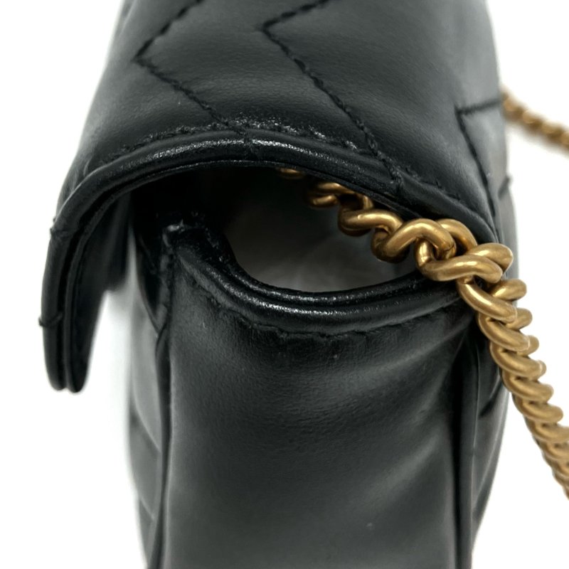 ☆ Gucci 古馳 Black Calfskin GG Marmont Chain Crossbody Bag 476433 黑色小牛皮鎖鏈斜背袋 - 267005809-6