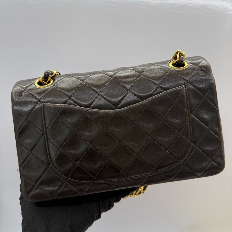 CHANEL 香奈兒 棕色菱格紋羊皮雙蓋肩背包23CM （雷標破損）-1