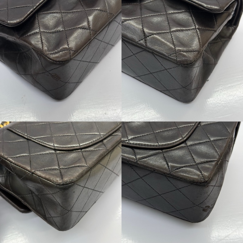 CHANEL 香奈兒 棕色菱格紋羊皮雙蓋肩背包23CM （雷標破損）-4