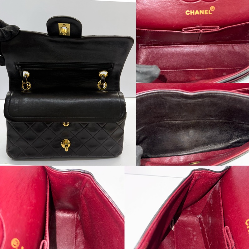 CHANEL 香奈兒 棕色菱格紋羊皮雙蓋肩背包23CM （雷標破損）-6