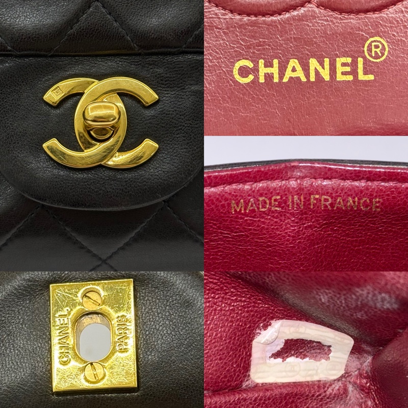 CHANEL 香奈兒 棕色菱格紋羊皮雙蓋肩背包23CM （雷標破損）-7