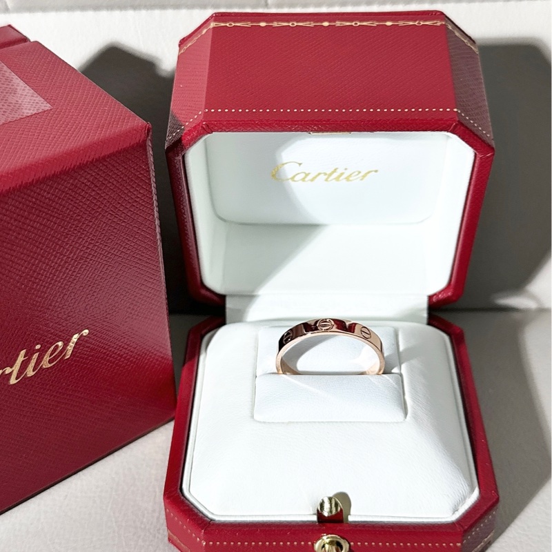 Cartier卡地亞 love系列 玫瑰金窄版戒指，尺寸 64 碼-0