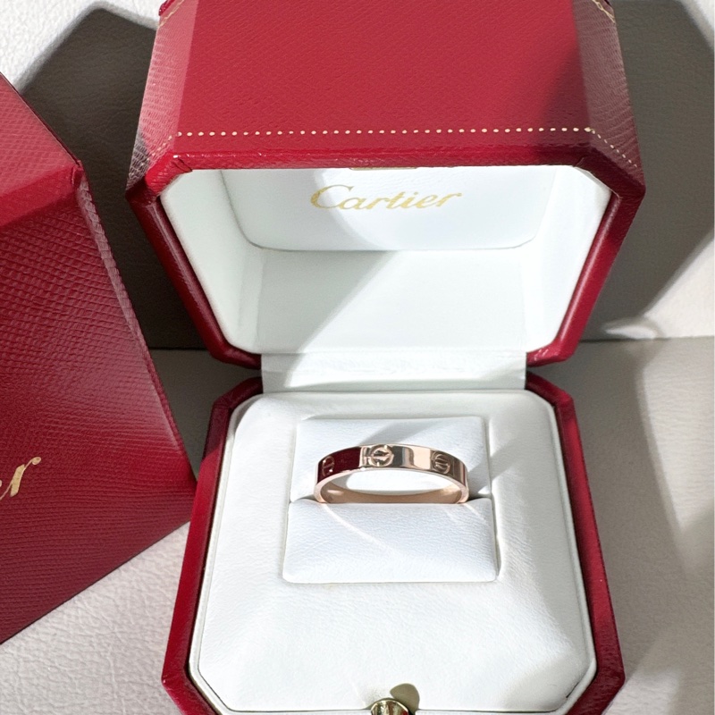 Cartier卡地亞 love系列 玫瑰金窄版戒指，尺寸 64 碼-1