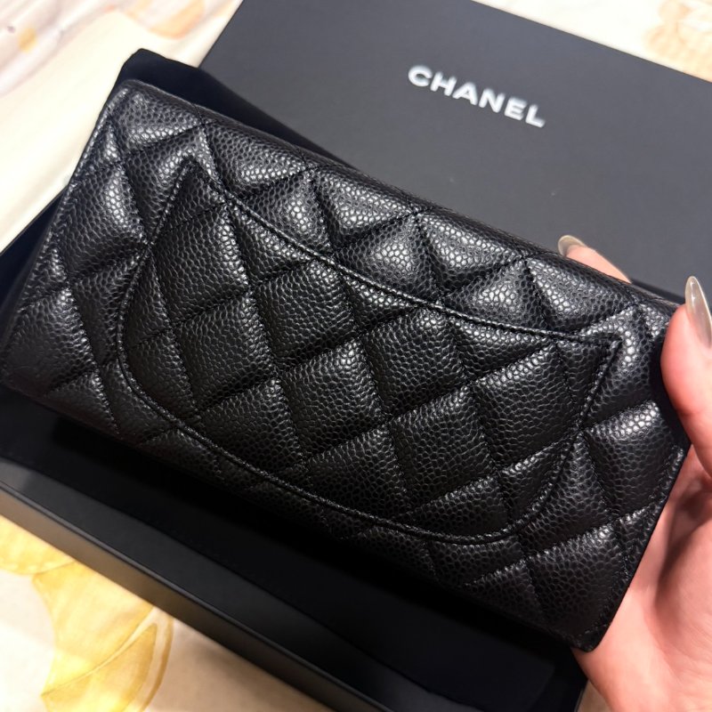 CHANEL經典銀色雙C AP0241荔枝紋牛皮長夾-1