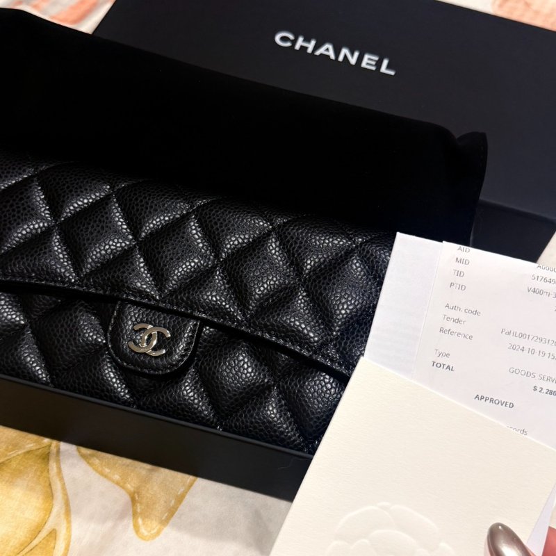 CHANEL經典銀色雙C AP0241荔枝紋牛皮長夾-5