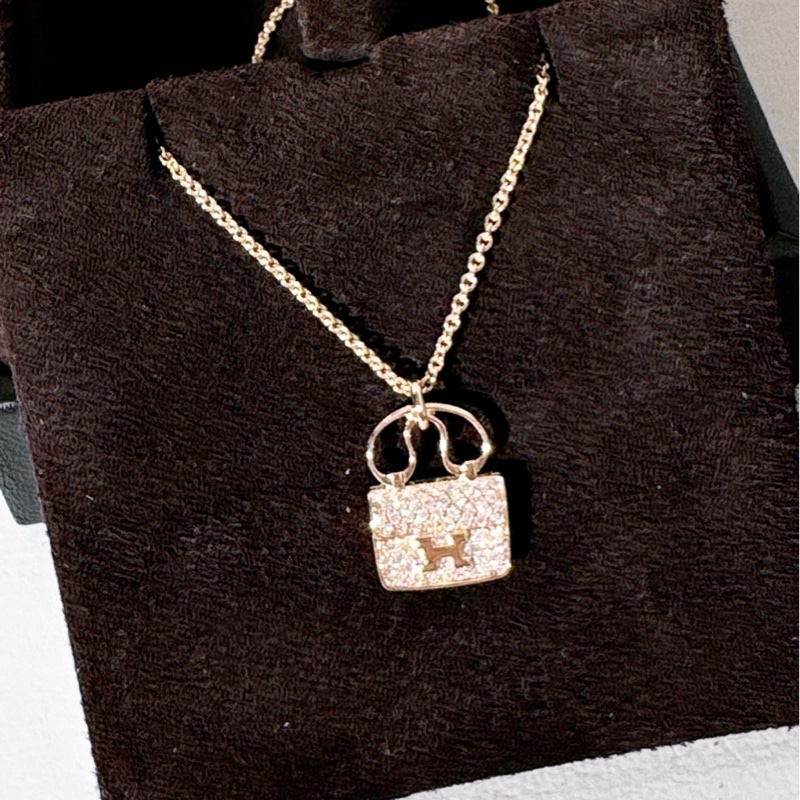 Hermes愛馬仕 玫瑰金滿鑽 康康項鍊-2