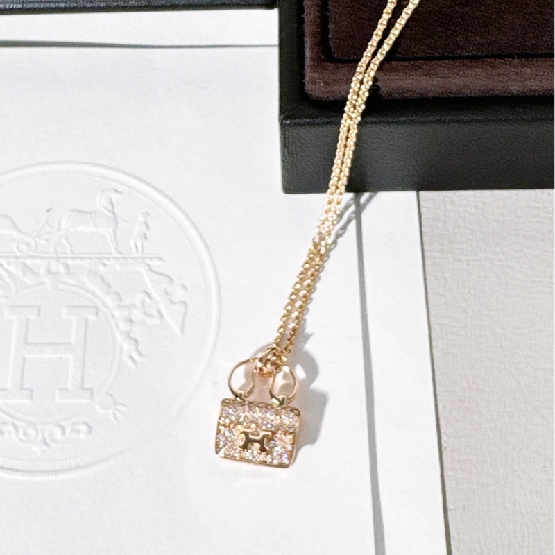 Hermes愛馬仕 玫瑰金滿鑽 康康項鍊-3