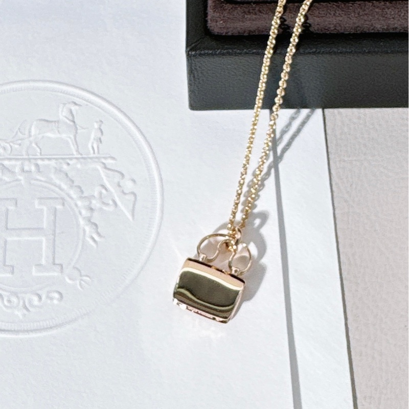 Hermes愛馬仕 玫瑰金滿鑽 康康項鍊-4