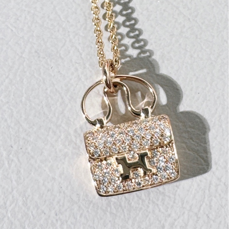 Hermes愛馬仕 玫瑰金滿鑽 康康項鍊-5