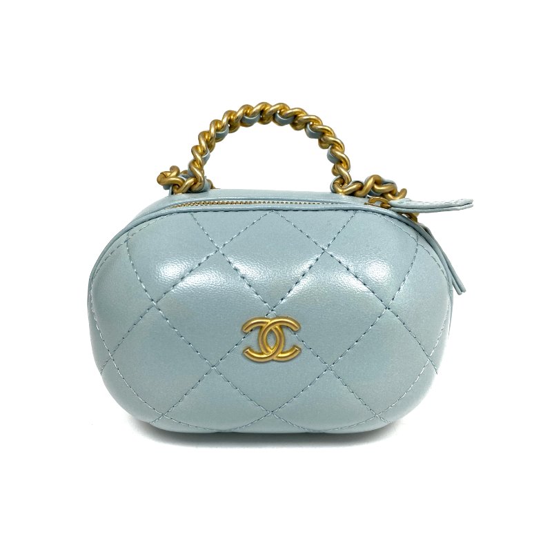 △ Chanel 香奈兒 Light Blue Lambskin Gold Tone Metal Bubble Vanity Case No.31 AP2699 淺藍色小羊皮金色金屬鎖鏈化妝箱No.31 - 267002559-1