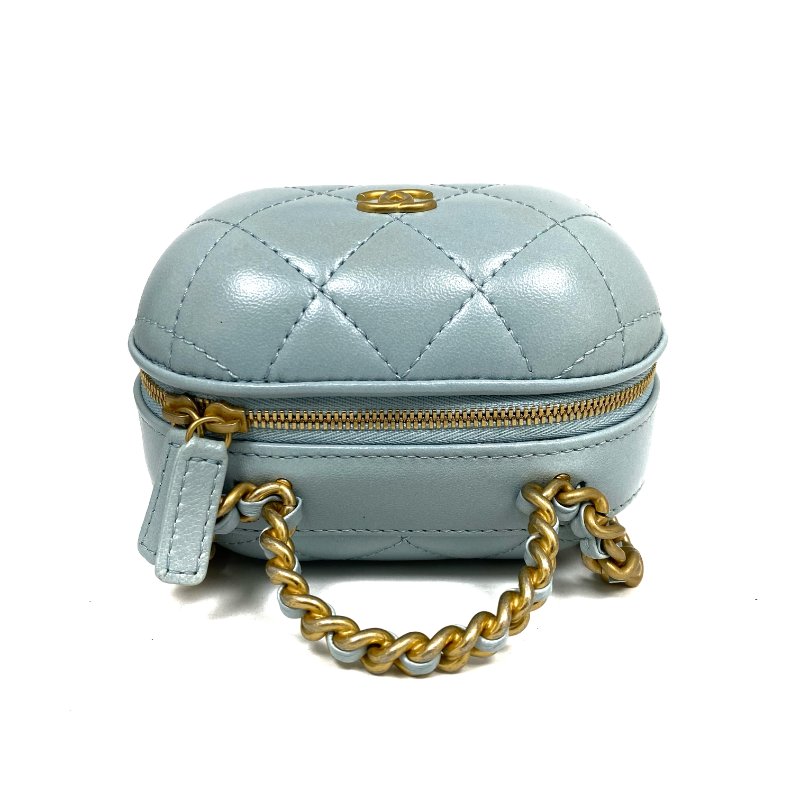 △ Chanel 香奈兒 Light Blue Lambskin Gold Tone Metal Bubble Vanity Case No.31 AP2699 淺藍色小羊皮金色金屬鎖鏈化妝箱No.31 - 267002559-6
