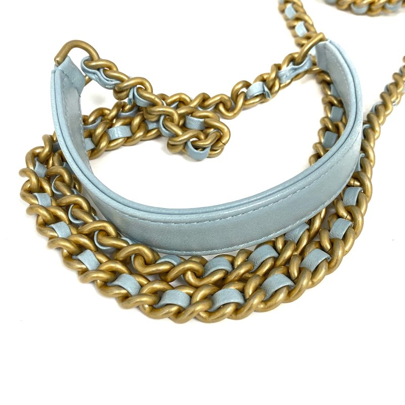 △ Chanel 香奈兒 Light Blue Lambskin Gold Tone Metal Bubble Vanity Case No.31 AP2699 淺藍色小羊皮金色金屬鎖鏈化妝箱No.31 - 267002559-8