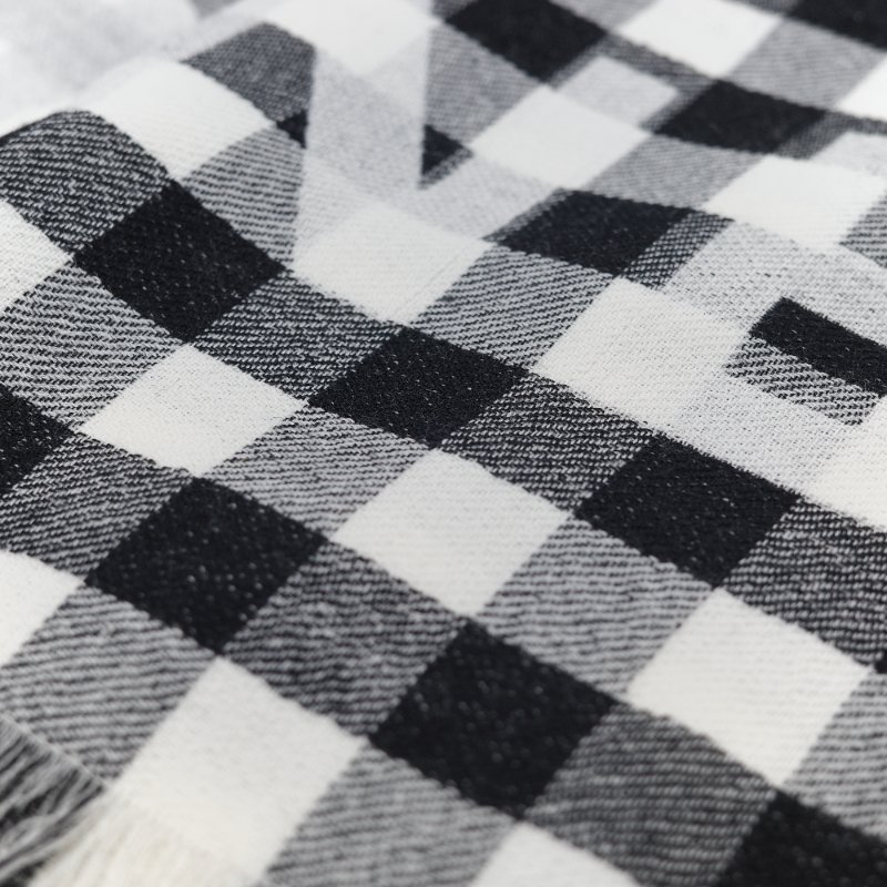 Chanel 香奈兒經典 白底雙色格紋 羊絨 提花 針織圍巾-3