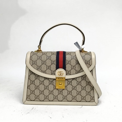 GUCCI Ophidia郵差包紅綠條紋織帶小號老花PVC金扣