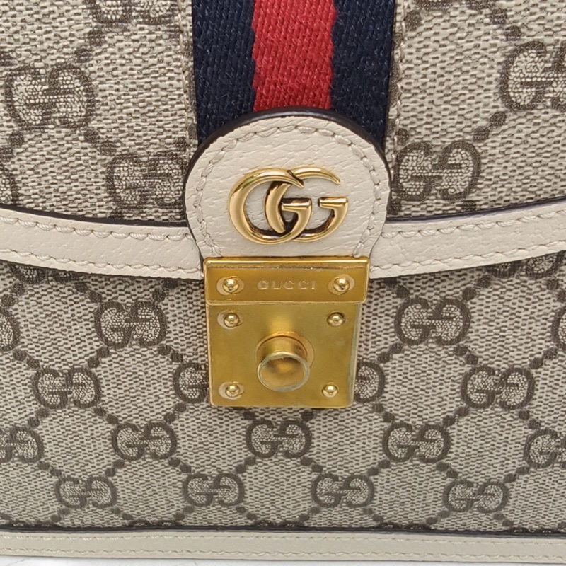 GUCCI Ophidia郵差包紅綠條紋織帶小號老花PVC金扣-4
