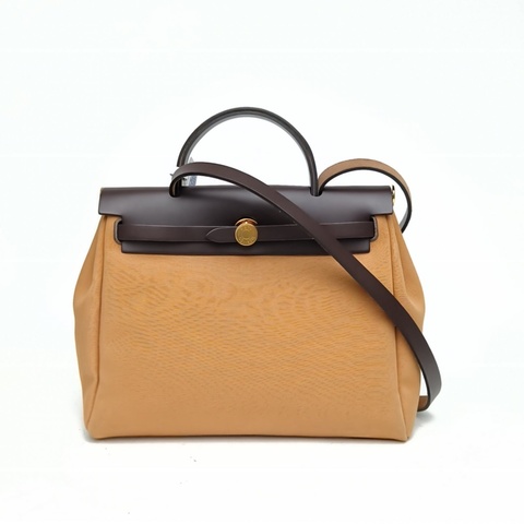HERMES Herbag31芝麻色帆布U刻金扣