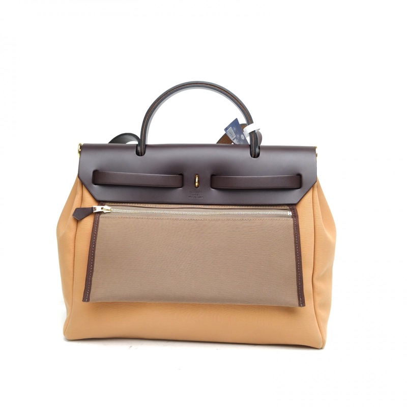 HERMES Herbag31芝麻色帆布U刻金扣-2